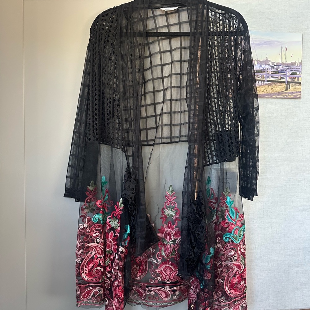 Black Sheer Kimono with paisley Embroidery